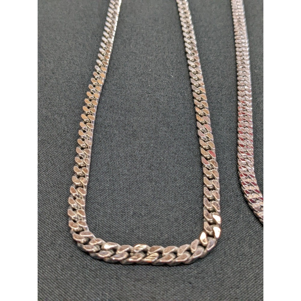 Vintage Silver Tone Curb Chain Necklaces Spring Ring CLEAN ~18" Lot of 2 - Picture 2 of 7